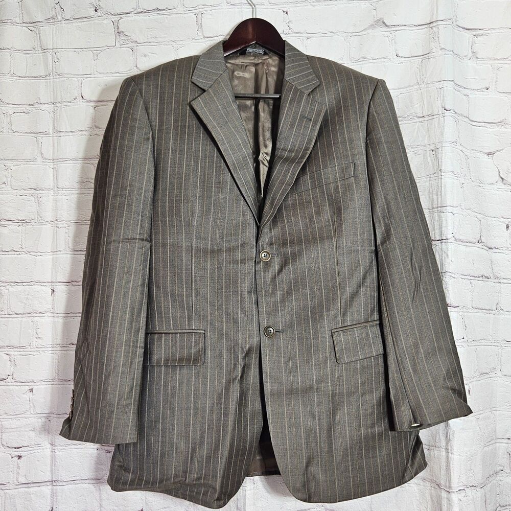 Ermenegildo Zegna Pinstriped Blazer Men's 40R Gray 100% Wool Trofeo Made Italy